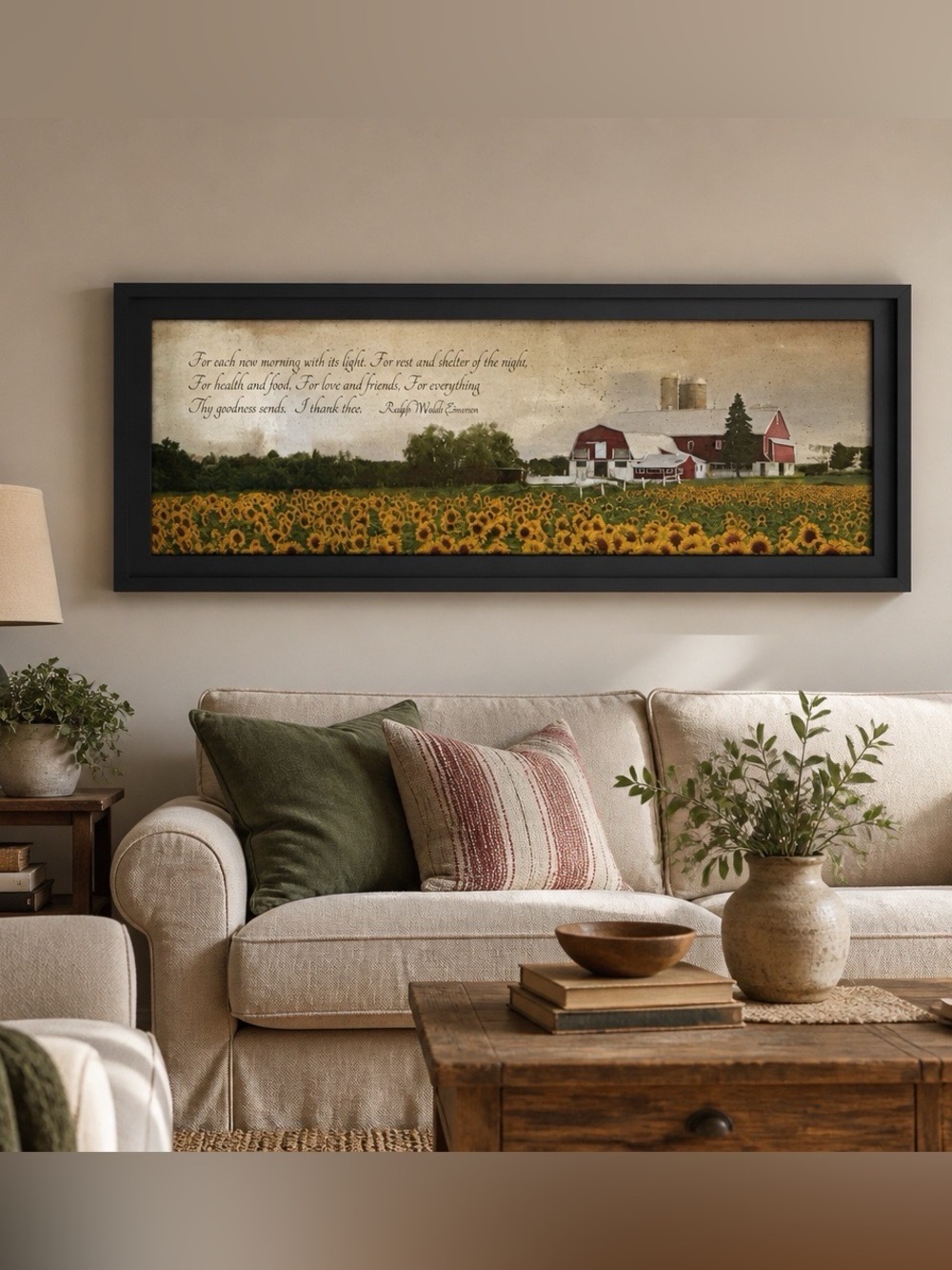 Framed Sunflower Field Wall Signed Art- USA made 27*11